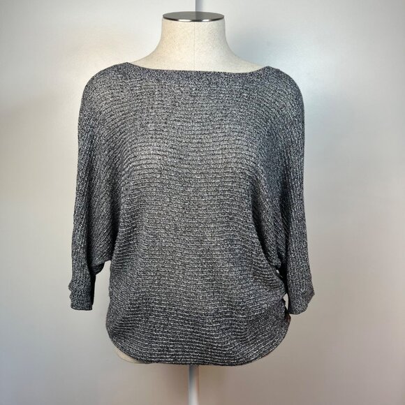 EXPRESS Black and White Marled Mesh Dolman 3/4 Sleeve Knit Sweater Size Medium - Picture 1 of 9
